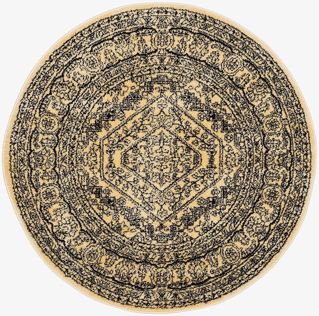 FAS Oriental Vintage Distressed Medallion Gold/Black Soft Area Rug 5 FAS Oriental Vintage Distressed Medallion Gold/Black Soft Area Rug