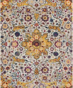 WW Yellow Blue Purple Vintage Floral Medallion Area Rugs