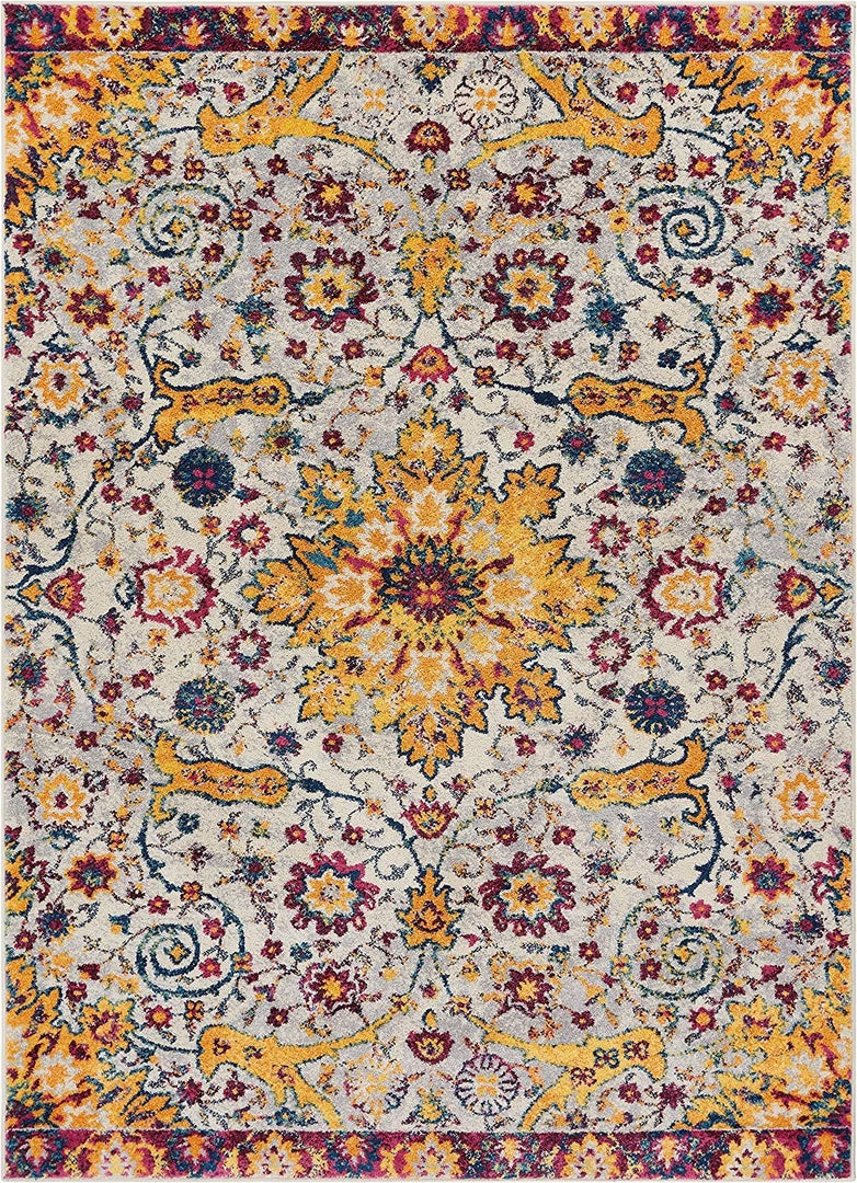 WW Yellow Blue Purple Vintage Floral Medallion Area Rugs 2 WW Yellow Blue Purple Vintage Floral Medallion Area Rugs
