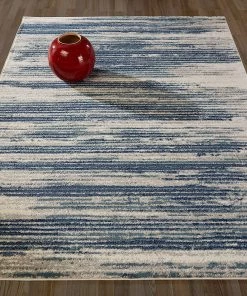 DD Stripes Design Ivory/Navy/Teal Area Rugs