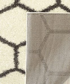 WRG Cozy Geometric Shag Cream Gray Area Rug
