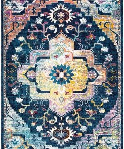 Modern Rugs And Decor All Area Rugs And Runners Oriental Medallion Distressed Area Rug, Navy / Fuchsia