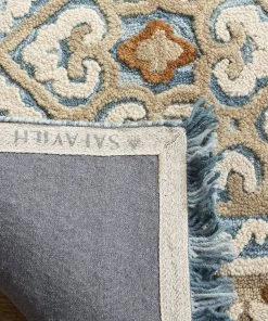 Safavieh All Area Rugs And Runners Blossom Collection BLM420A Handmade Fringe Premium Wool Area Rug, Light Beige / Blue 21 Safavieh All Area Rugs And Runners Blossom Collection BLM420A Handmade Fringe Premium Wool Area Rug, Light Beige / Blue