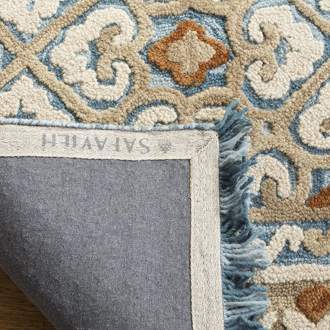 Safavieh All Area Rugs And Runners Blossom Collection BLM420A Handmade Fringe Premium Wool Area Rug, Light Beige / Blue 10 Safavieh All Area Rugs And Runners Blossom Collection BLM420A Handmade Fringe Premium Wool Area Rug, Light Beige / Blue