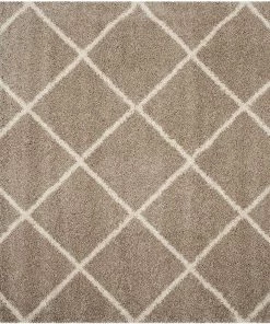 FAS Diamond Trellis Beige/Ivory Soft Plush Shag Area Rug 2-inch Thick All Area Rugs And Runners