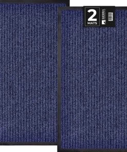 Sierra Concepts 2-Pack Striped Door Floor Mat - Indoor Outdoor Rug Entryway Welcome Mats With Rubber Backing For Shoe Scraper,