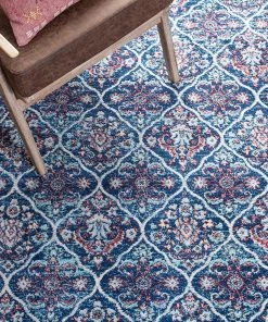 BNT870N All Area Rugs And Runners Damask Trellis Soft Area Rug, Navy / Red