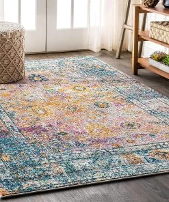 JONATHAN Bohemian FLAIR Boho Vintage Faded Navy/Cream Soft Area Rug