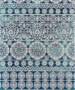 Ww Signora Klim Style All Area Rugs And Runners Modern Floral Ivory Blue Short Pile Area Rug