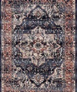 Modern Rugs And Decor All Area Rugs And Runners Navy & Beige Vintage Turkish Oriental Medallion Distressed Rug