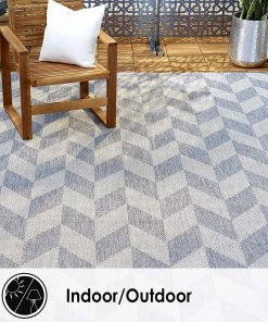 HD Geometric Blue Grey Indoor/Outdoor Area Rug - UV/Weather Resistant All Area Rugs And Runners