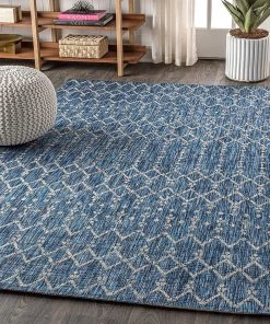 Modern Rugs And Decor Moroccan Geometric Textured Weave Indoor/Outdoor Navy/ Gray Area Rug All Area Rugs And Runners