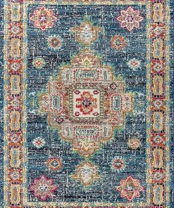 Jonathan Bohemian Boho Vintage Medallion Navy/Red Rug All Area Rugs And Runners