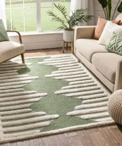 Modern Rugs And Decor Bellagio Luna Tribal Moroccan Diamond Pattern Green High-Low Flat-Weave Area Rug