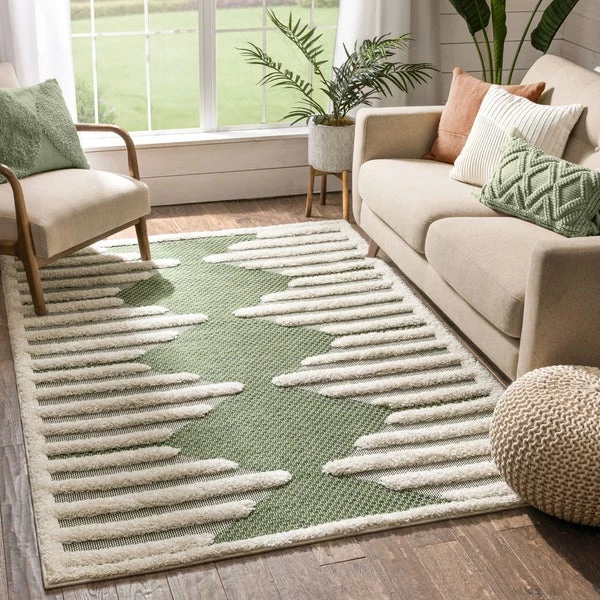 Modern Rugs And Decor Bellagio Luna Tribal Moroccan Diamond Pattern Green High-Low Flat-Weave Area Rug 1 Modern Rugs And Decor Bellagio Luna Tribal Moroccan Diamond Pattern Green High-Low Flat-Weave Area Rug