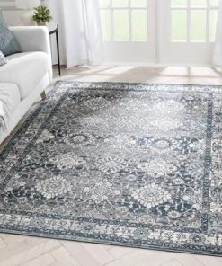Well Woven All Area Rugs And Runners Vintage Oriental Floral Border Blue Soft Area Rug