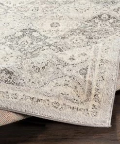 Besma Beige Traditional Medallion Light Grey Beige White Area Rug