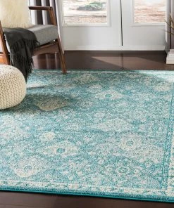 Besma Beige Traditional Medallion Teal Pale Blue White Area Rug All Area Rugs And Runners
