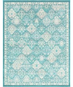 Besma Beige Traditional Medallion Teal Pale Blue White Area Rug All Area Rugs And Runners