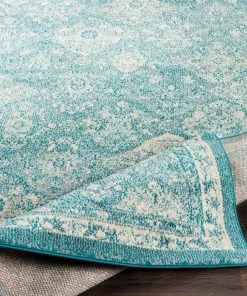Besma Beige Traditional Medallion Teal Pale Blue White Area Rug All Area Rugs And Runners