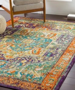 Brielle Navy Traditional Green & Orange Multi Area Rug