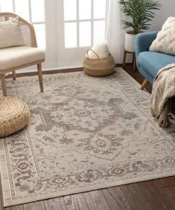 Well Woven Beige Vintage Oriental Medallion Soft Area Rug