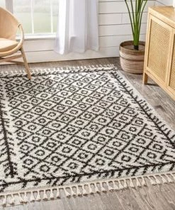 Well Woven Moroccan Geometric Shag Black Soft Area Rug