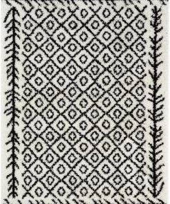 Well Woven Moroccan Geometric Shag Black Soft Area Rug