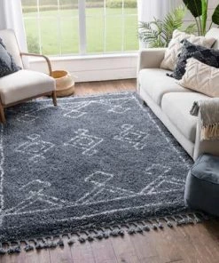 Modern Rugs And Decor Tribal Diamond Pattern Blue Super Soft And Thick Shag Soft Area Rug All Area Rugs And Runners