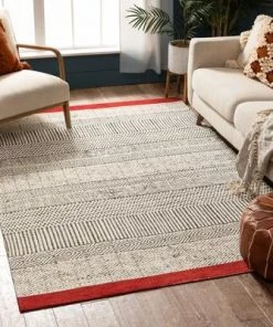 Ww Largo Modern Abstract Geometric Pattern Red Kilim-Style Soft Area Rug All Area Rugs And Runners