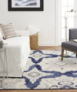 FAS Geometric Navy Blue Gray Ivory Soft Area Rugs All Area Rugs And Runners
