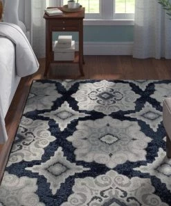 FAS Geometric Navy Blue Gray Ivory Soft Area Rugs All Area Rugs And Runners