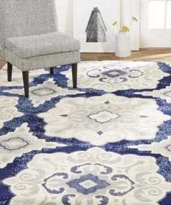 FAS Geometric Navy Blue Gray Ivory Soft Area Rugs All Area Rugs And Runners