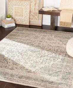 Carson Teal & Camel Vintage Traditional Gray Beige Cream Area Rug
