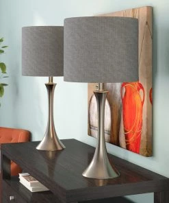 Modern Rugs And Decor Metal Nickel Finish 25" Table Lamp Set (Set Of 2)