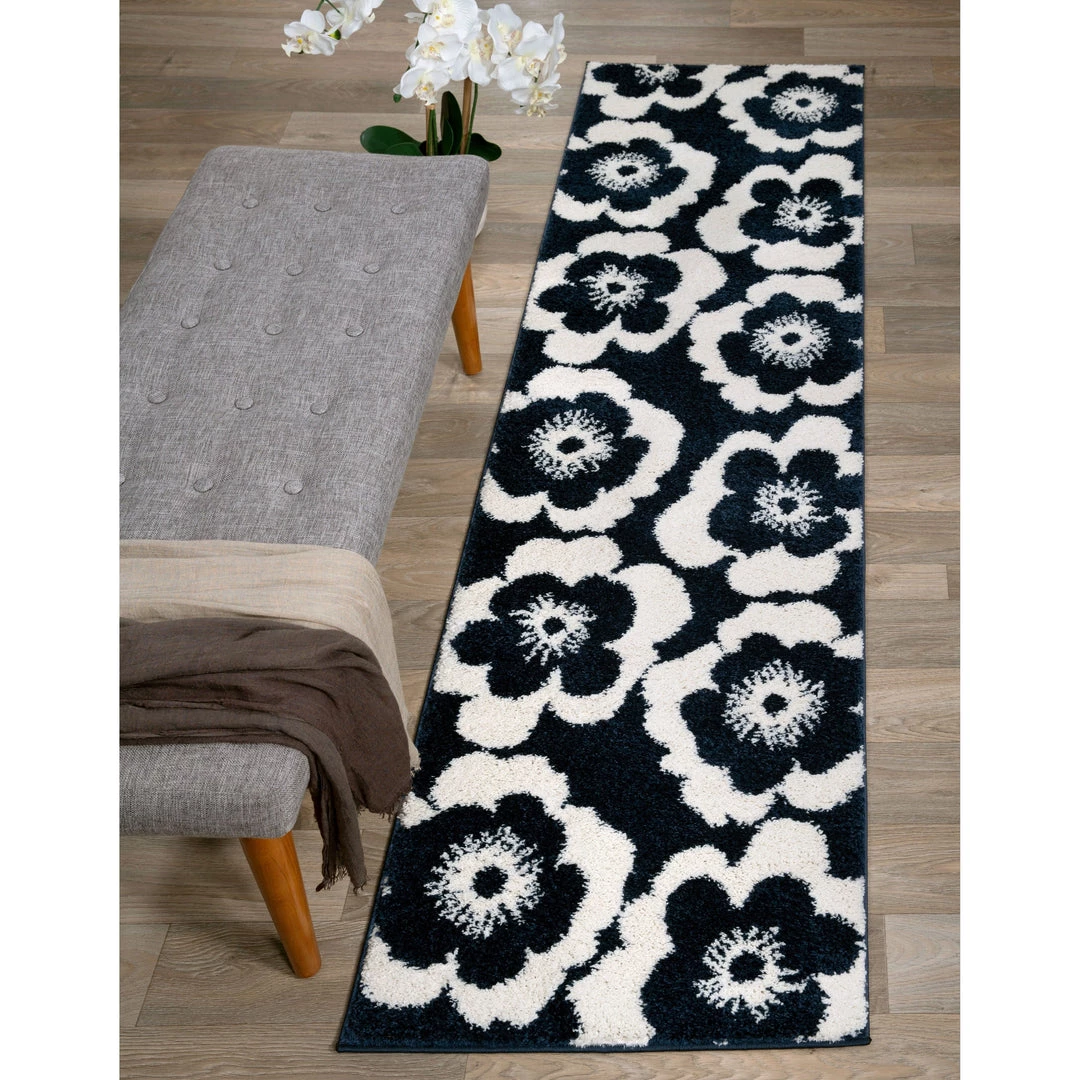 WRG Floral Navy Ivory Soft Shag Area Rug 7 WRG Floral Navy Ivory Soft Shag Area Rug