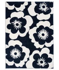 WRG Floral Navy Ivory Soft Shag Area Rug