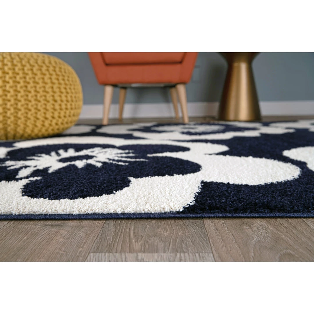 WRG Floral Navy Ivory Soft Shag Area Rug 5 WRG Floral Navy Ivory Soft Shag Area Rug