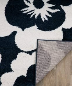WRG Floral Navy Ivory Soft Shag Area Rug 9 WRG Floral Navy Ivory Soft Shag Area Rug