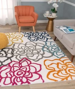 WRG All Area Rugs And Runners Floral White Multi-Color Area Rug