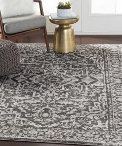 Abbas Gray Vintage Traditional WW All Area Rugs And Runners Vintage Medallion Charcoal Light Gray Area Rug