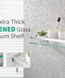 Modern Rugs And Decor Heavy Duty Wall Mounted Corner Shelves Aluminum Tempered Glass Storage Hanging 1-Tier Furniture