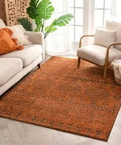 Well Woven Rust Modern Vintage Mediterranean Soft Area Rug