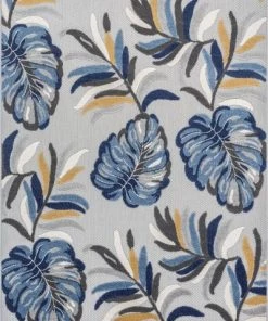 WW Blue Modern Tropical Indoor Outdoor Area Rug