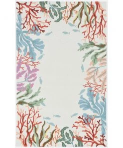 Domani Reef Coral Bordered Hand-hooked Soft Area Rug
