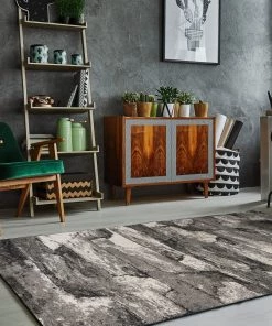 Domani Scene Transitional Charcoal Wave Or Brick Soft Area Rug