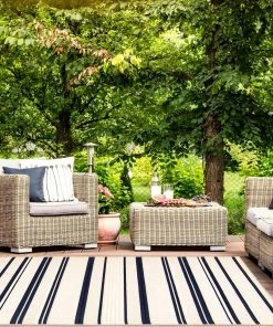 Ecarpetgallery Indoor/ Outdoor Ivory Blue Nsvy Stripes Soft Rug All Area Rugs And Runners