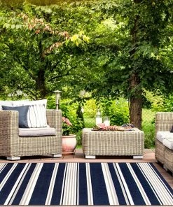 Ecarpetgallery Indoor/ Outdoor Ivory Blue Nsvy Stripes Soft Rug All Area Rugs And Runners