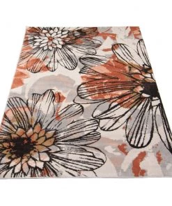 Ecarpetgallery Modern Floral Grey Orange Soft Rug
