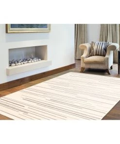 Ecarpetgallery Cream Silver Stripes Fika Casual Soft Rug All Area Rugs And Runners